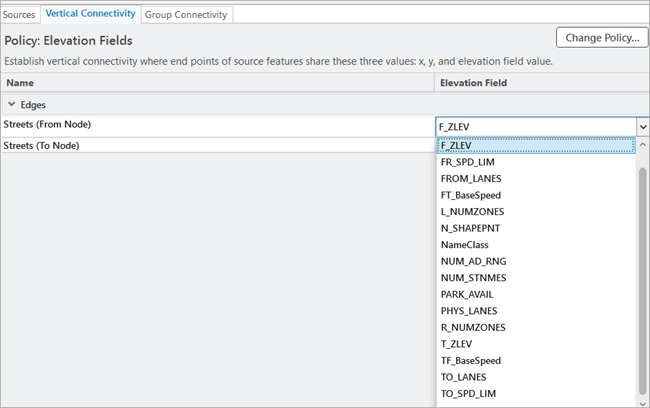 Options for the elevation field Options for the elevation field