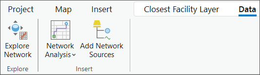 Explore Network Add Network Sources tools appear on the ribbon when a network analysis layer is added in the Contents pane Explore Network Add Network Sources tools appear on the ribbon when a network analysis layer is added in the Contents pane