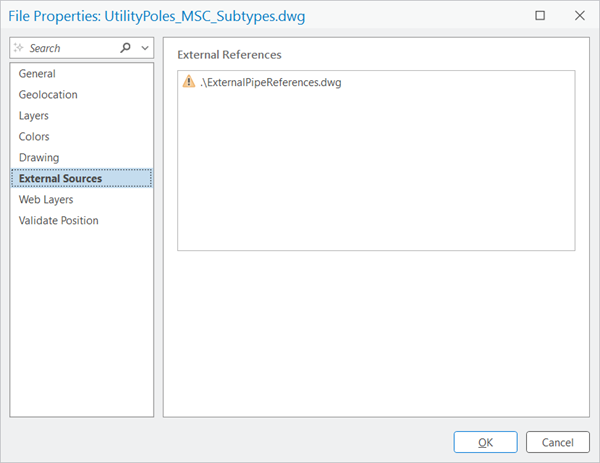 External Sources tab in the File Properties pane External Sources tab in the File Properties pane