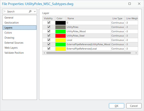 Layers tab in the File Properties pane Layers tab in the File Properties pane