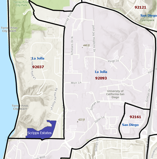 Map of locality and postal boundaries and where they intersect Map of locality and postal boundaries and where they intersect