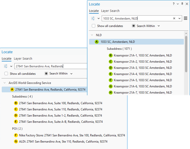 Return associated features Locate pane results Return associated features Locate pane results