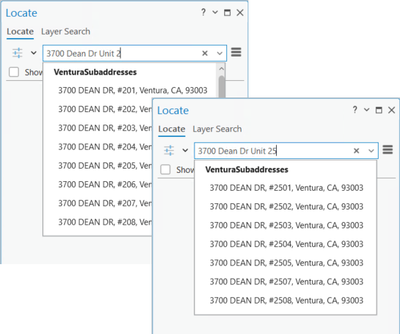 Autocomplete suggestion candidates appear after typing part of the subaddress name. Autocomplete suggestion candidates appear after typing part of the subaddress name.
