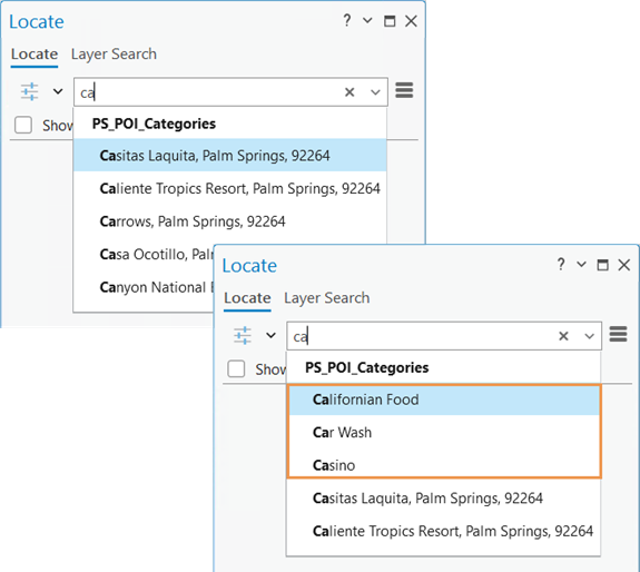 Return collections disabled and enabled for POI searches Return collections disabled and enabled for POI searches