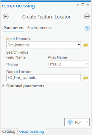 Create Feature Locator tool pane Create Feature Locator tool pane