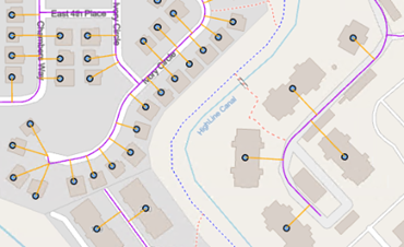 XY To Line fishbone line results that show the connection of the point addresses to the linked street segments. XY To Line fishbone line results that show the connection of the point addresses to the linked street segments.