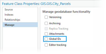 Global IDs option on the Manage tab Global IDs option on the Manage tab