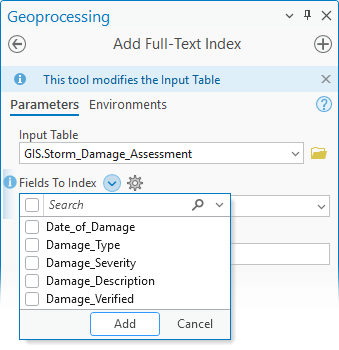 Fields To Index parameter Fields To Index parameter