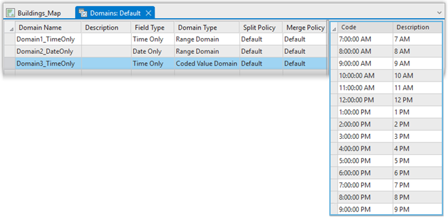 Examples of two range domains, 1 on a Time only field and 1 on a Date only field Examples of two range domains, 1 on a Time only field and 1 on a Date only field