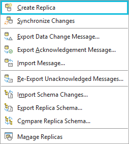 Distributed Geodatabase context menu options Distributed Geodatabase context menu options