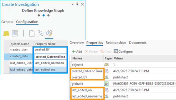 Custom property names appear when you view knowledge graph data. Custom property names appear when you view knowledge graph data.