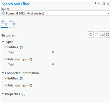 The Search And Filter pane is associated with a map or link chart that hasn't been viewed yet. The Search And Filter pane is associated with a map or link chart that hasn't been viewed yet.