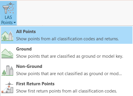 LAS point filters available on the Appearance tab LAS point filters available on the Appearance tab
