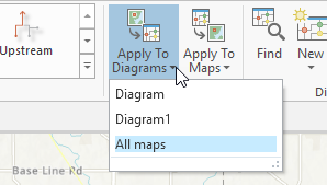 Apply To Diagrams drop-down list on Utility Network or Trace Network tab on the ribbon Apply To Diagrams drop-down list on Utility Network or Trace Network tab on the ribbon