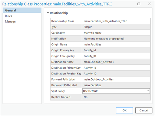 Relationship Class Properties dialog box Relationship Class Properties dialog box