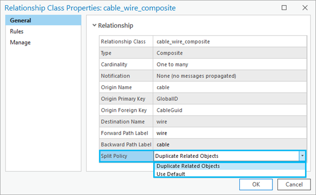 Relationship Class split policy drop-down options Relationship Class split policy drop-down options