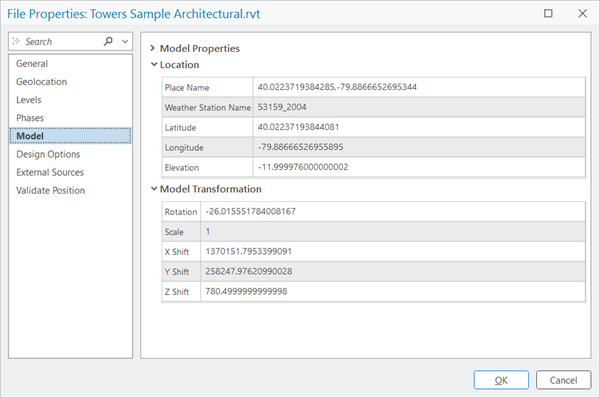 Model tab in the File Properties pane Model tab in the File Properties pane