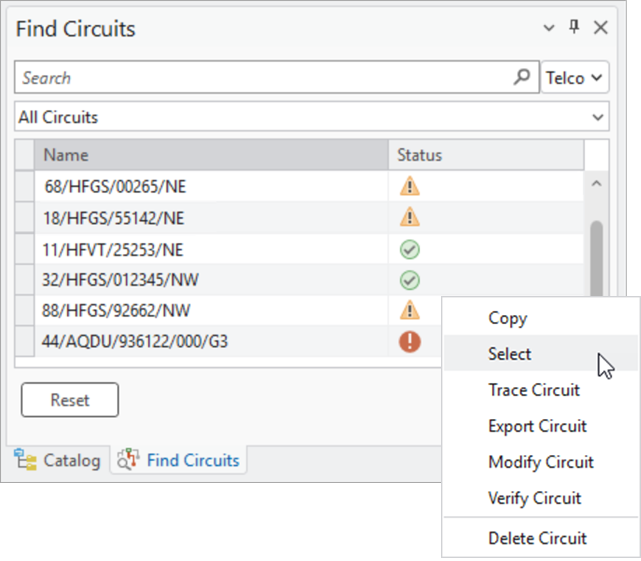 Find Circuits pane Find Circuits pane