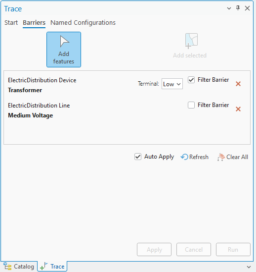 Trace pane with Barriers tab active Trace pane with Barriers tab active