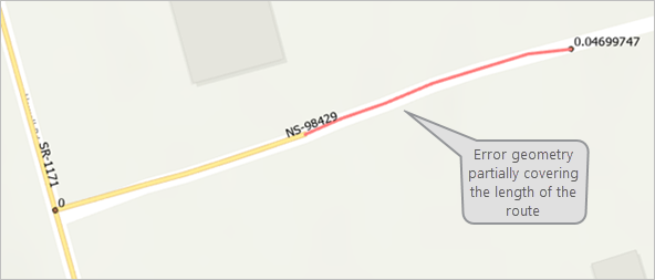 Error geometry partially covering the length of the route Error geometry partially covering the length of the route