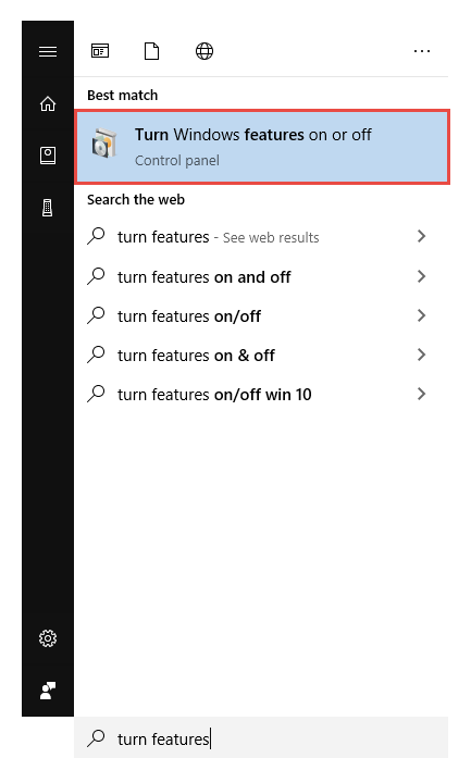 Turn Windows features on or off Turn Windows features on or off