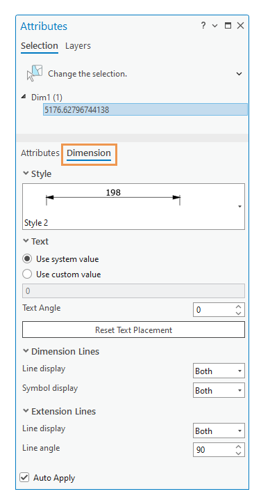 Dimension tab in the Attributes pane Dimension tab in the Attributes pane