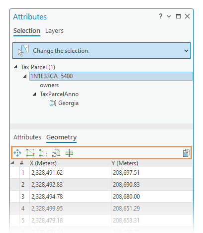 Geometry tab in the Attributes pane Geometry tab in the Attributes pane