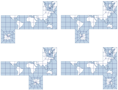 Examples of the Cube projection using Options 12–15, respectively Examples of the Cube projection using Options 12–15, respectively