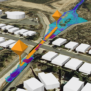 A scene showing a flood simulation with a channel A scene showing a flood simulation with a channel