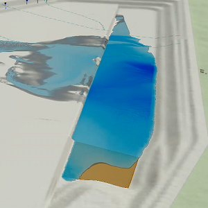 An image of a scene with a sink area added to a flood simulation An image of a scene with a sink area added to a flood simulation