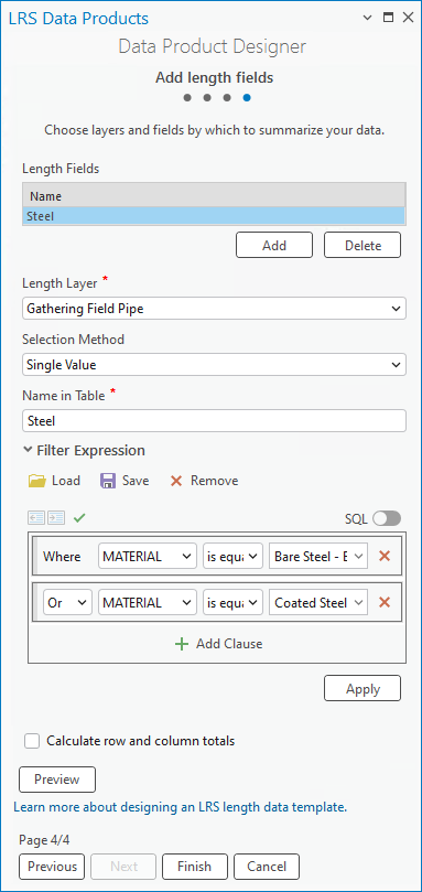 The Add length fields page The Add length fields page