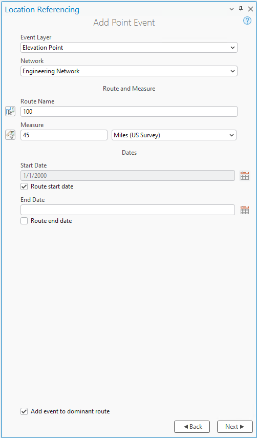 Add Point Event pane Add Point Event pane