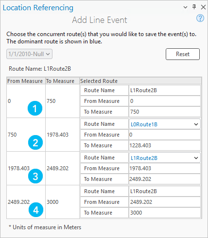 Add Line Event pane for route L1Route2B from start to end Add Line Event pane for route L1Route2B from start to end