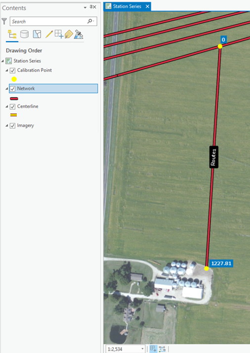 Newly created route with start measure and end measure values Newly created route with start measure and end measure values
