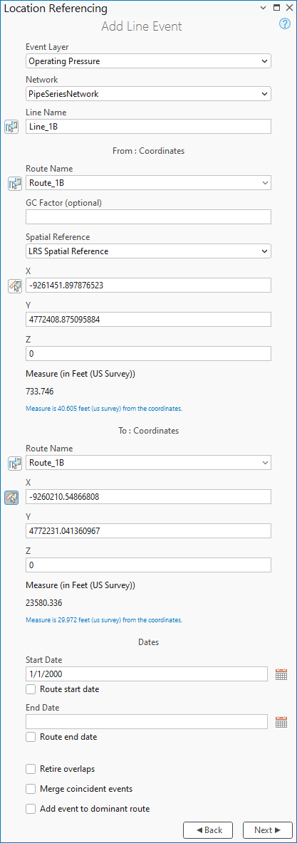 Add Line Event pane Add Line Event pane