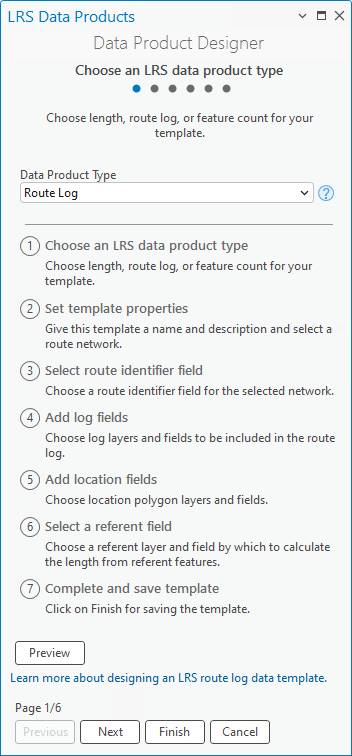 Route Log data product type on the Choose an LRS data product type page Route Log data product type on the Choose an LRS data product type page