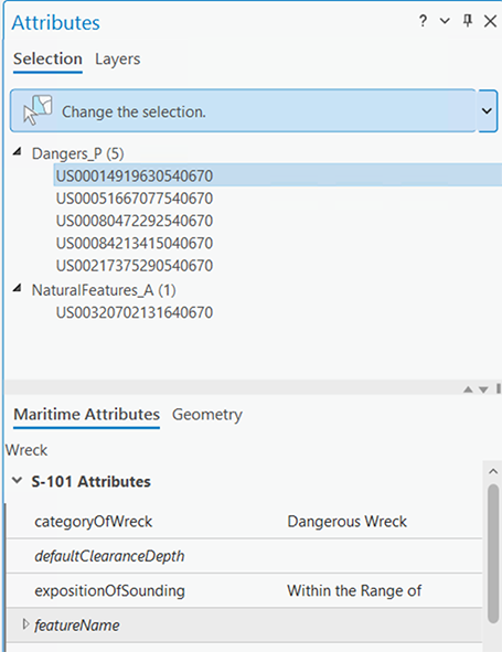 Maritime Attributes tab in the Attributes pane Maritime Attributes tab in the Attributes pane