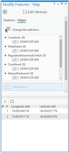Selections in the Edit Vertices tool pane Selections in the Edit Vertices tool pane