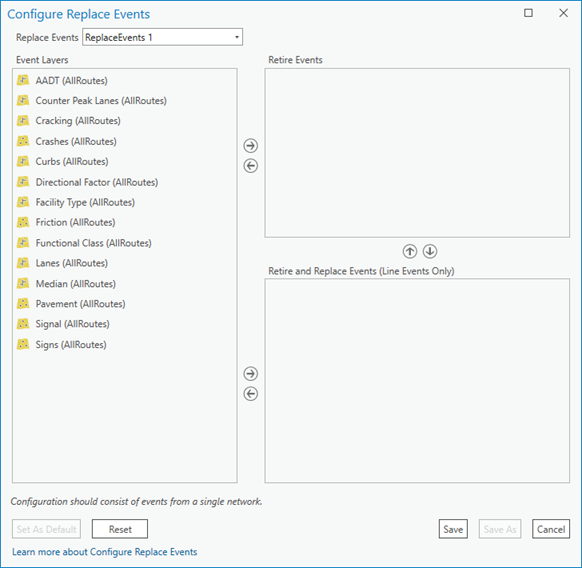 Configure Replace Events dialog box Configure Replace Events dialog box