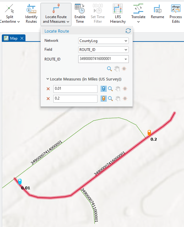 Locate Route options after measure markers are set Locate Route options after measure markers are set