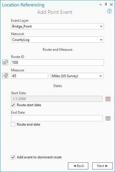 Add Point Event pane Add Point Event pane