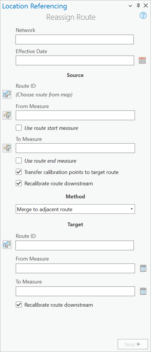 Reassign Route pane with Merge to adjacent route method specified Reassign Route pane with Merge to adjacent route method specified