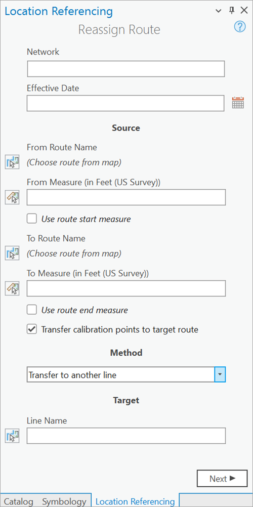 Reassign Route pane with Transfer to another line method specified Reassign Route pane with Transfer to another line method specified