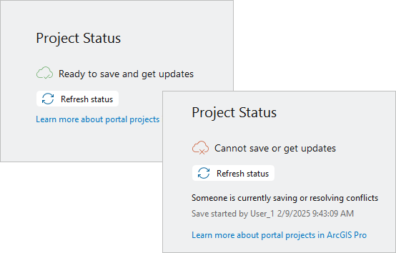 Two images of the project status on the Info page. Two images of the project status on the Info page.
