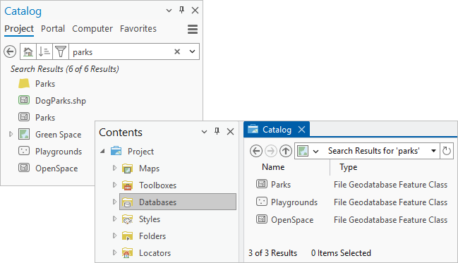 Search results in the Catalog pane and a catalog view Search results in the Catalog pane and a catalog view