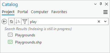 Catalog pane with partial search results Catalog pane with partial search results