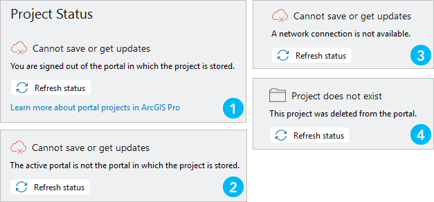 Portal project status messages on the Info page Portal project status messages on the Info page