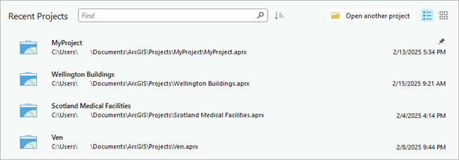 Recent projects on the start page Recent projects on the start page