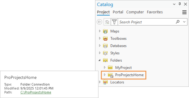 Catalog pane and item pop-up showing home folder path Catalog pane and item pop-up showing home folder path
