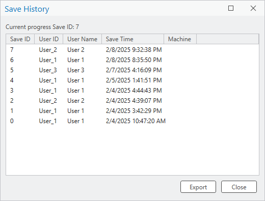 Save History dialog box Save History dialog box